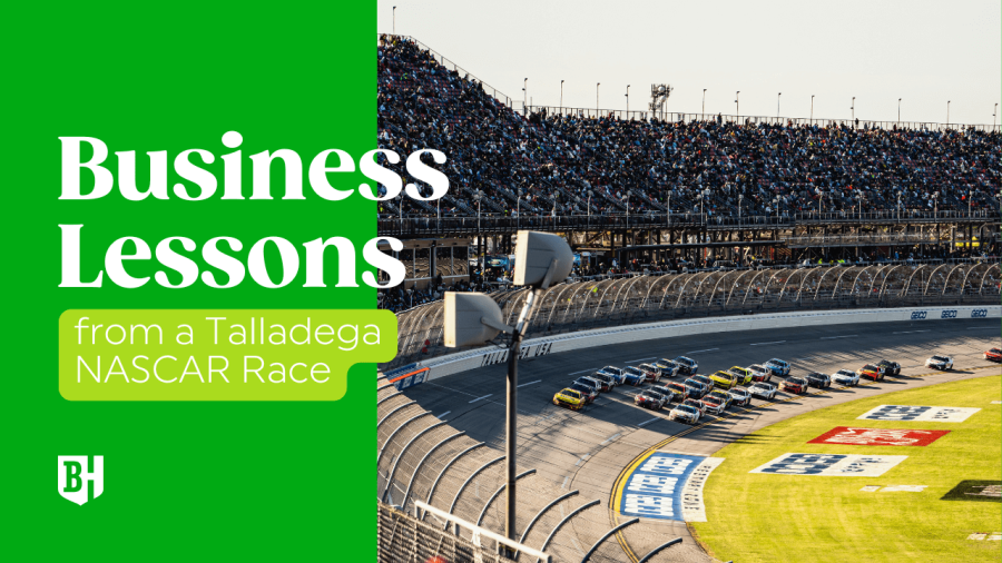 Sarah Watz and her son at Talladega discovering business lessons from NASCAR racing.